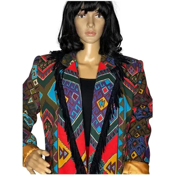 Vintage Criscione NEW YORK western fringed aztec oversized coat size medium - Picture 2 of 16